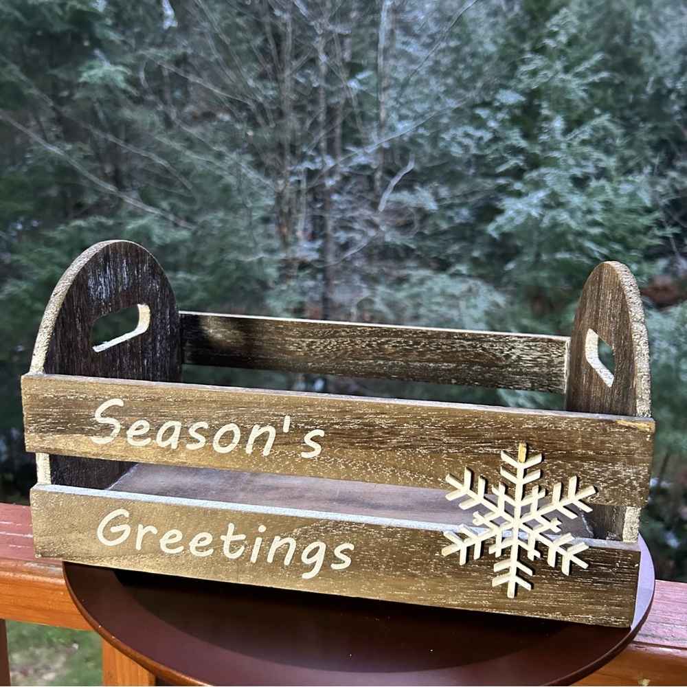 Rustic Wood “Season’s Greetings” Crate | Farmhouse Winter Decor Basket ❄️